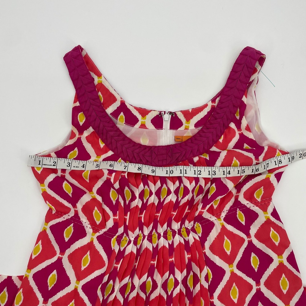 Tory Burch Dress Womens 10 Pink 100% Silk Ikat Pleated Empire Waist Boho Luxury - Picture 5 of 8